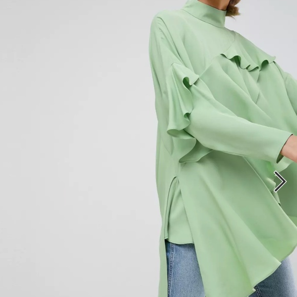Pastel green long sleeve cascade mock neck top - Picture 9 of 16